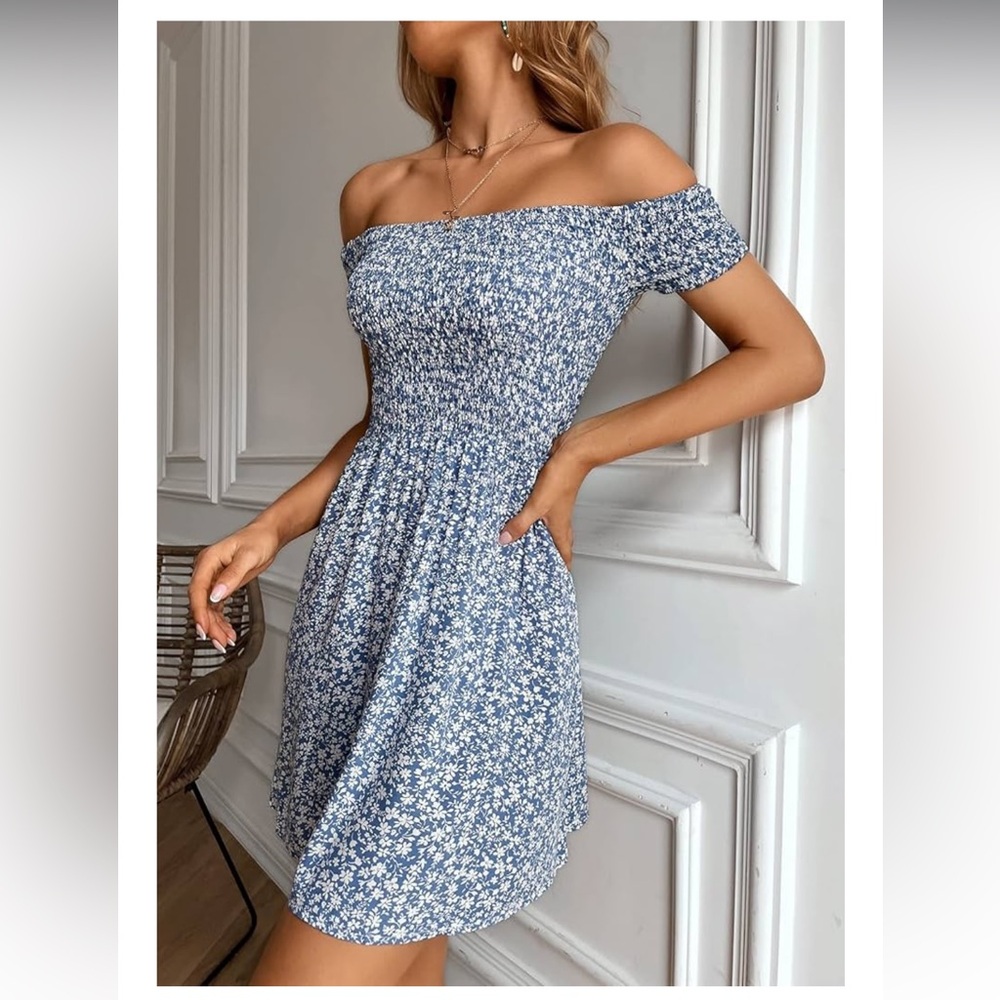 Women's Dresses Ditsy Floral Off Shoulder Shirred Dress Dress